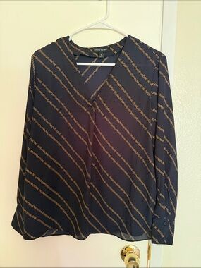 Banana Republic Black Blouse with Gold Chain Stripe